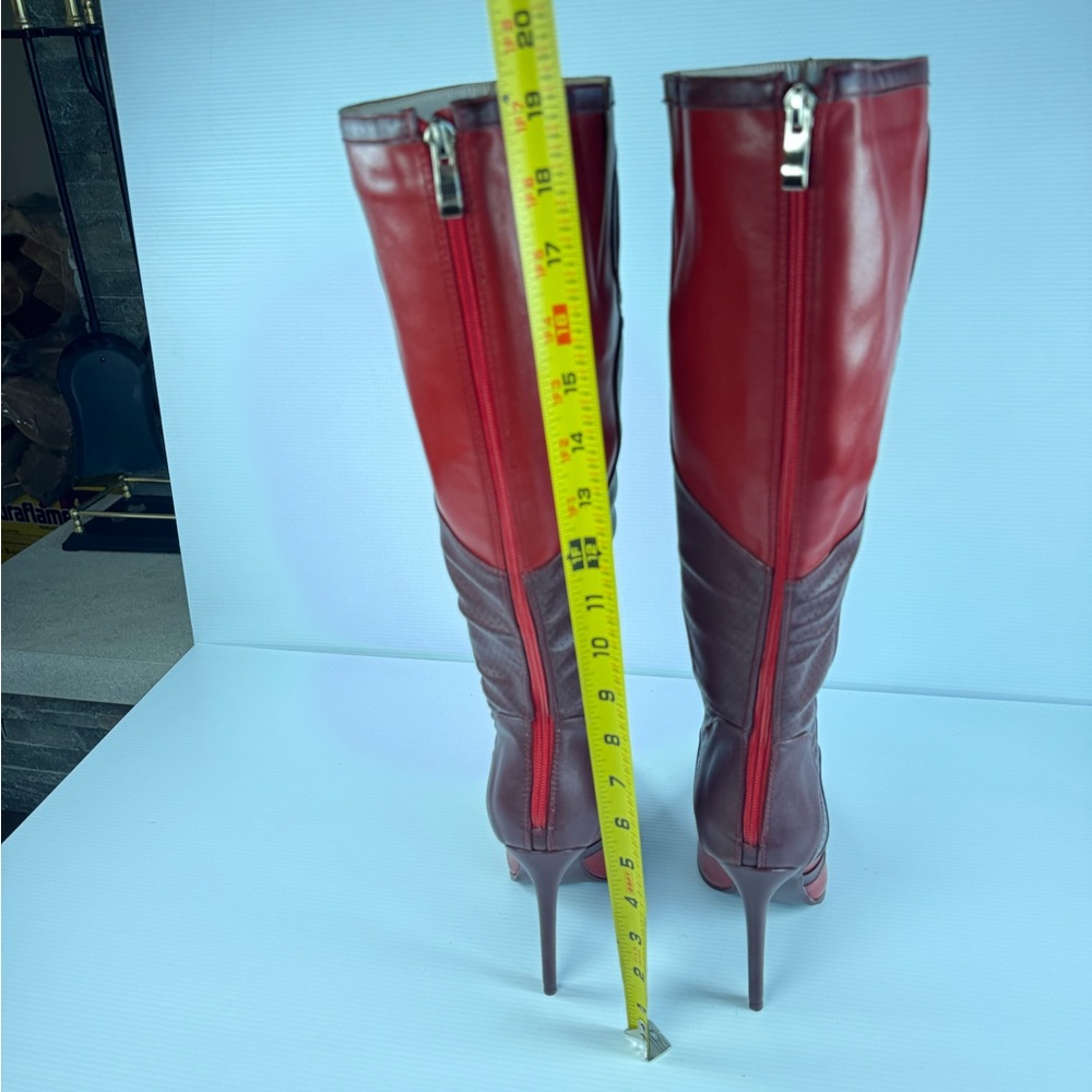 AKIRA Rodrigo Red Over The Knee Stiletto Boots Pointed Toe Moto Panel multi size - Picture 6 of 8